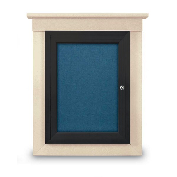 42"x32" 2-Door Enclosed Letterboard, Blue Felt/Walnut